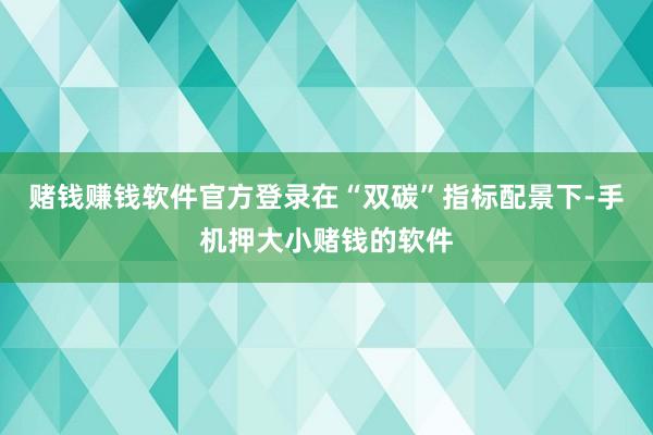 赌钱赚钱软件官方登录在“双碳”指标配景下-手机押大小赌钱的软件