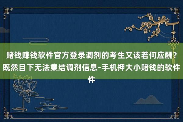 赌钱赚钱软件官方登录调剂的考生又该若何应酬？既然目下无法集结调剂信息-手机押大小赌钱的软件